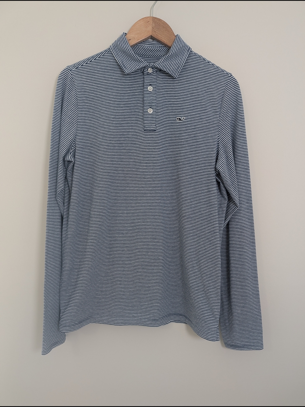 Vineyard Vines Edgartown Polo XL Boys Blue White Stripe Long Sleeve Shirt - Picture 2 of 10